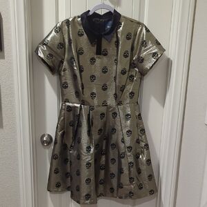 Modcloth Metallic Gold and Black Midi Dress